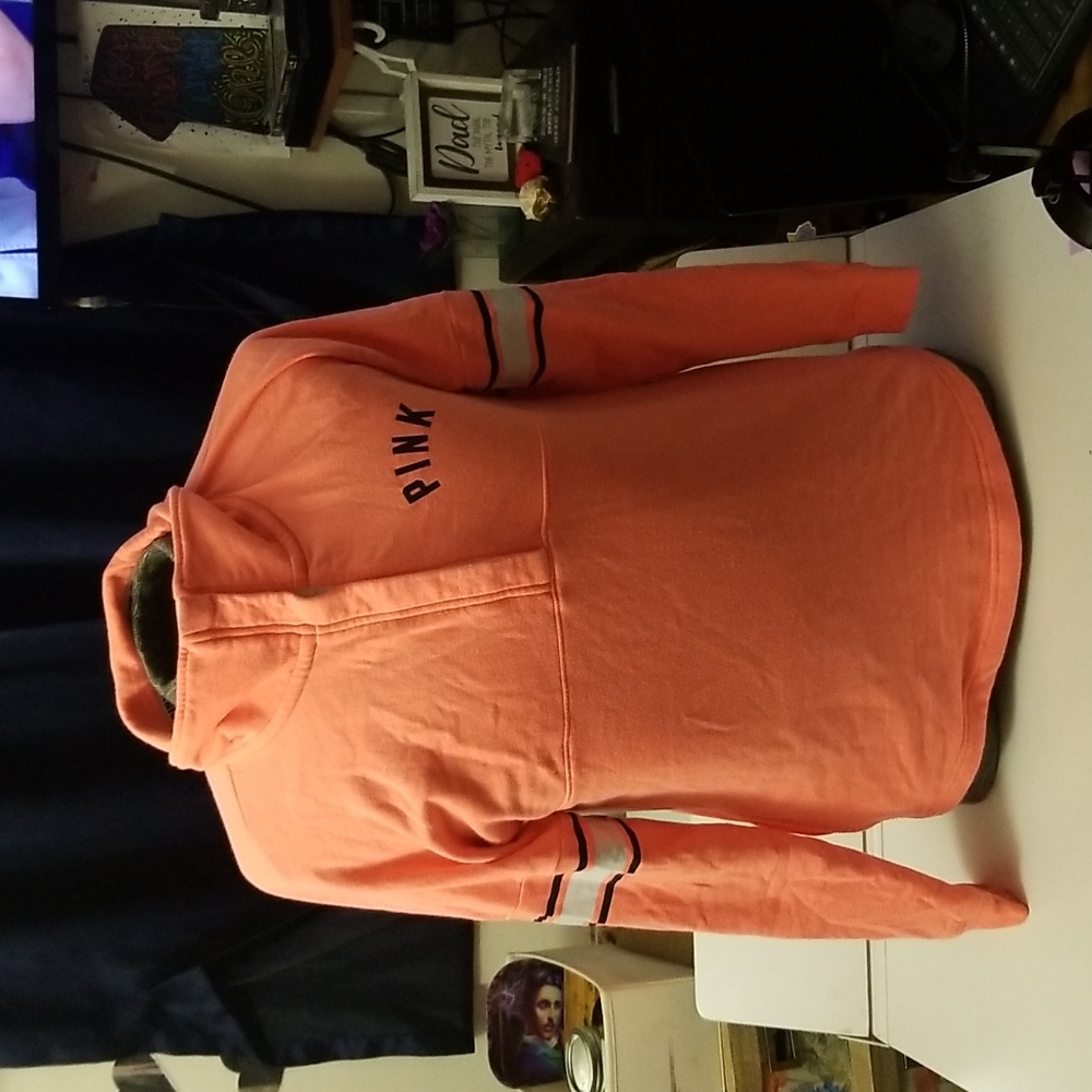 neon orange PINK button up v neck sweatshirt